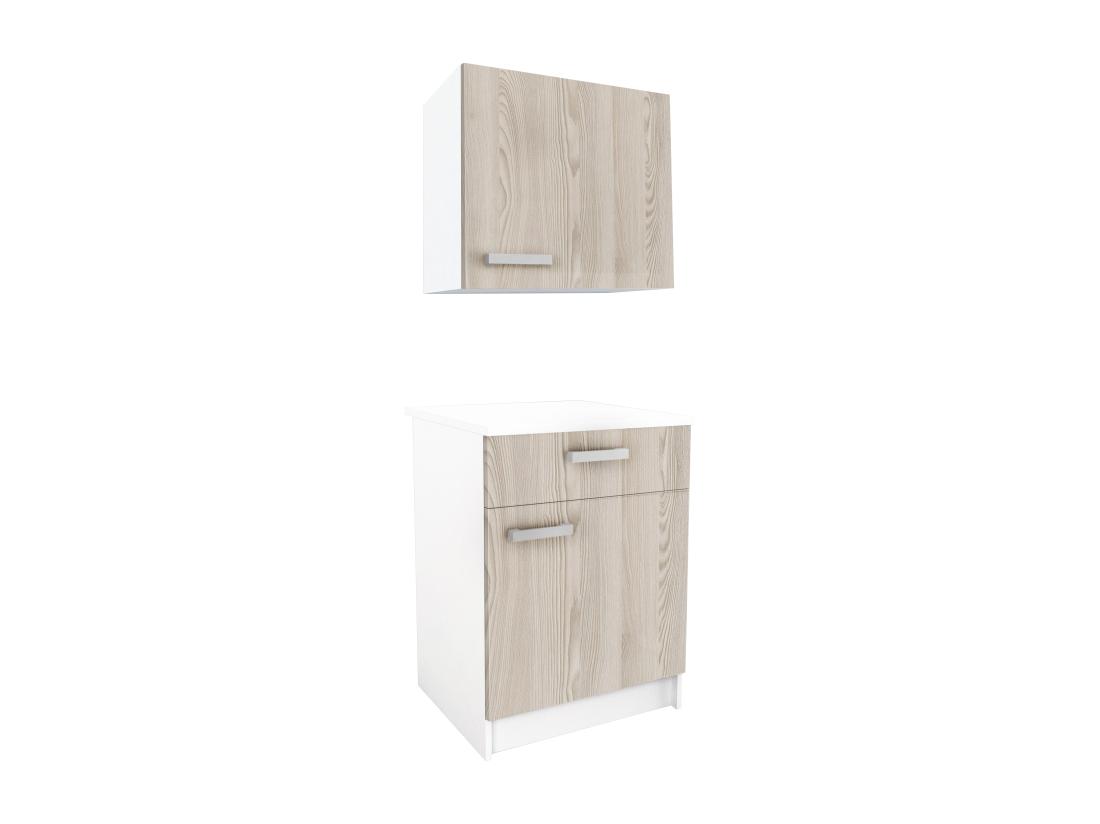 vente unique Caissons de cuisine - 1 meuble bas & 1 meuble haut - 2 portes & 1 tiroir - Naturel clair et blanc - TRATTORIA