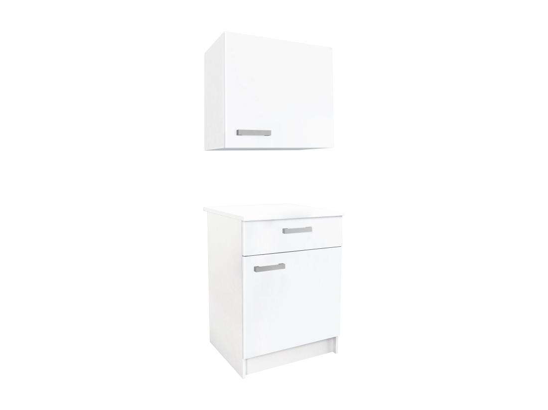 vente unique Caissons de cuisine - 1 meuble bas & 1 meuble haut - 2 portes & 1 tiroir - Blanc brillant - TRATTORIA