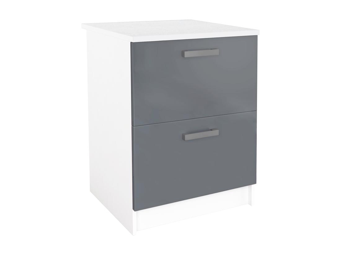 Vente Unique Caissons De Cuisine - 1 Meuble Bas & 1 Meuble Haut - 2 Tiroirs & 1 Porte - Gris Brillant & Blanc - TRATTORIA