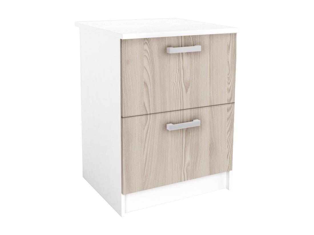 Vente Unique Caissons De Cuisine - 1 Meuble Bas & 1 Meuble Haut - 2 Tiroirs & 1 Porte - Naturel Clair & Blanc - TRATTORIA