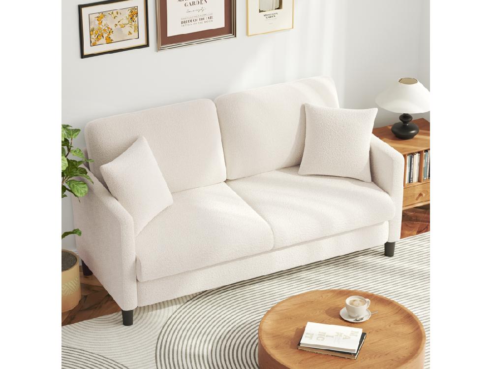 vente unique Canapé 2/3 Places en Velours Teddy Canapé Droit Confort en Bois Massif Loveseat avec Accoudoirs 165x78x89cm Beige