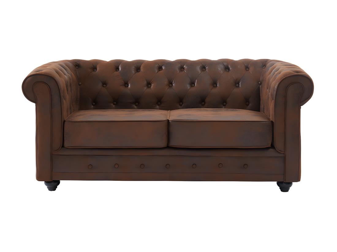 Vente Unique Canapé 2 Places CHESTERFIELD En Microfibre Aspect Cuir Vieilli
