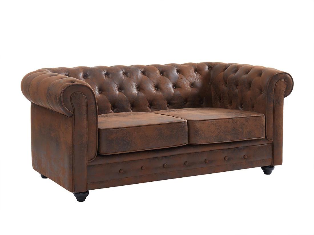 Vente Unique Canapé 2 Places CHESTERFIELD En Microfibre Aspect Cuir Vieilli