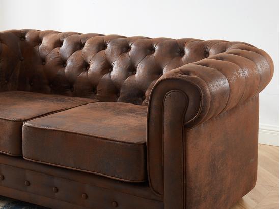 Vente Unique Canapé 2 Places CHESTERFIELD En Microfibre Aspect Cuir Vieilli