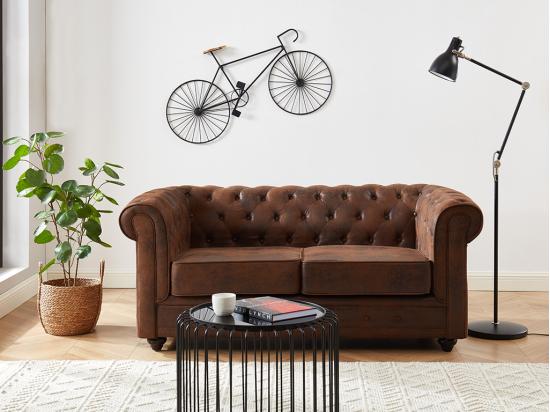 vente unique Canapé 2 places CHESTERFIELD en microfibre aspect cuir vieilli