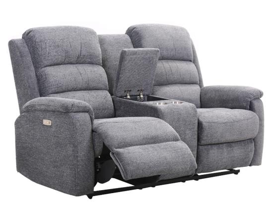 Vente Unique Canapé 2 Places Relax électrique Avec Tablette En Tissu Anthracite NEVERS