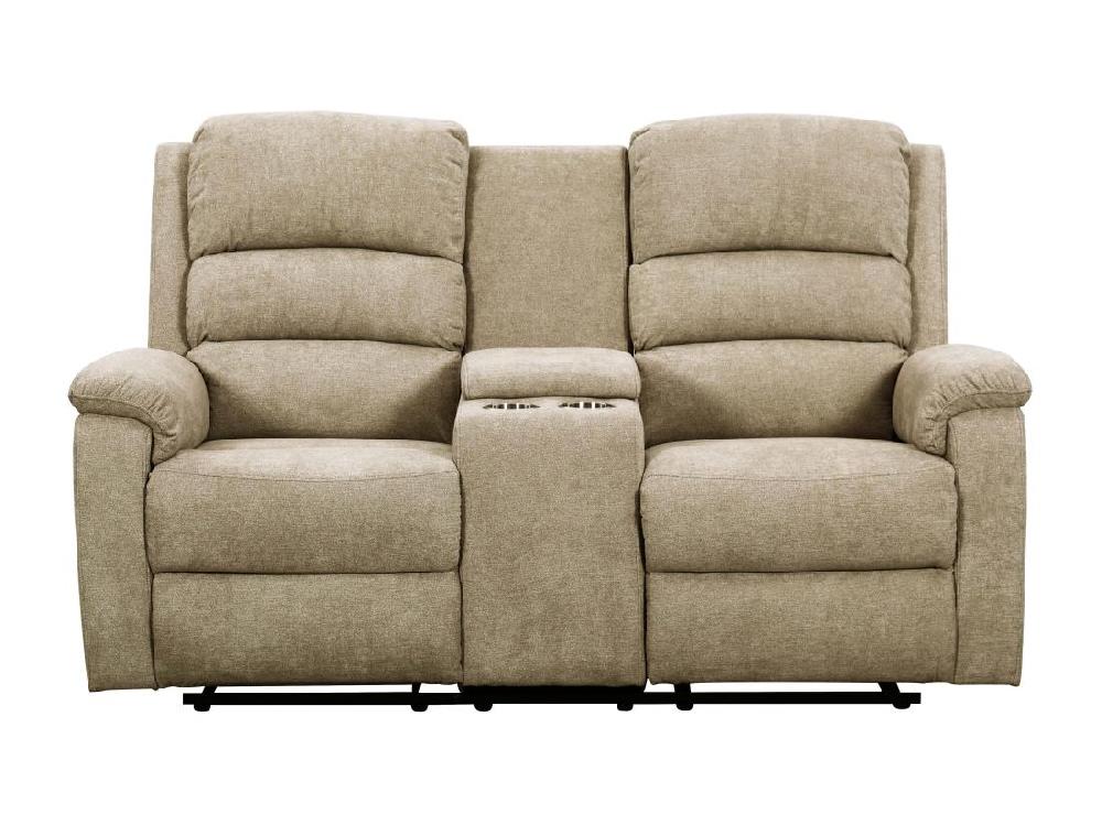 Vente Unique Canapé 2 Places Relax électrique En Tissu Taupe Avec Tablette NEVERS
