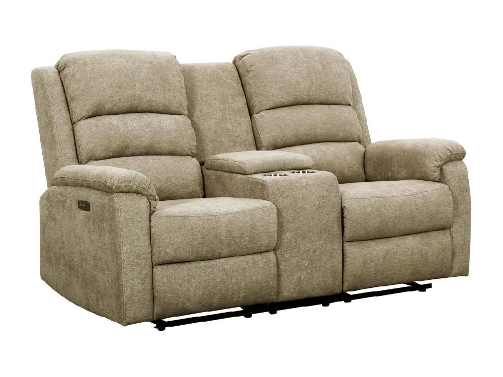 Vente Unique Canapé 2 Places Relax électrique En Tissu Taupe Avec Tablette NEVERS