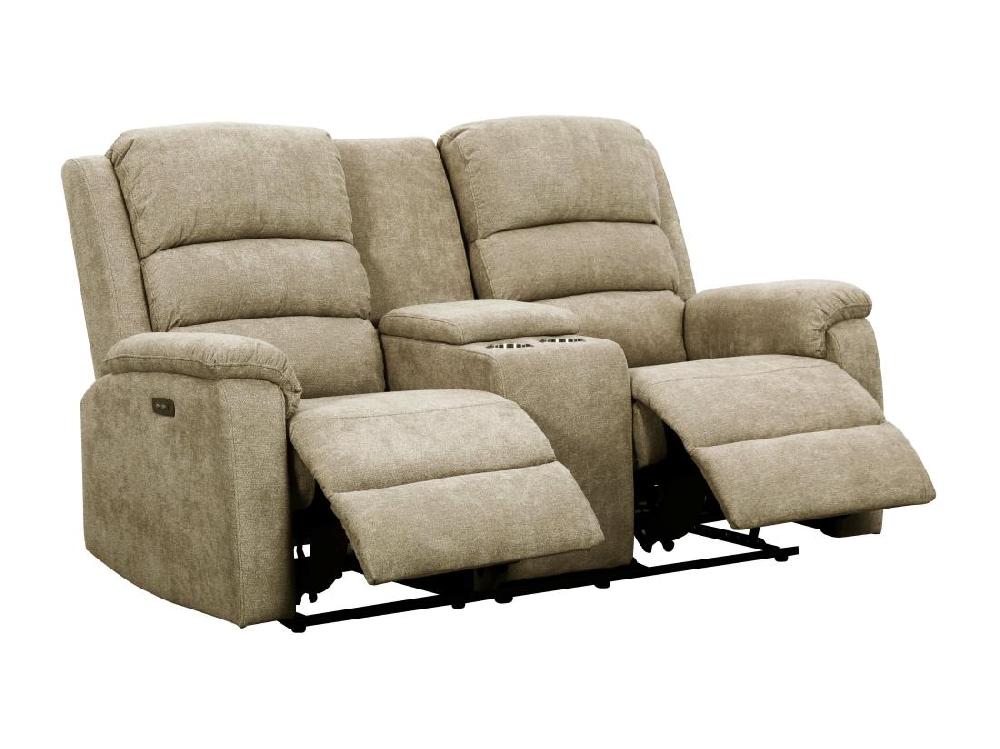 Vente Unique Canapé 2 Places Relax électrique En Tissu Taupe Avec Tablette NEVERS