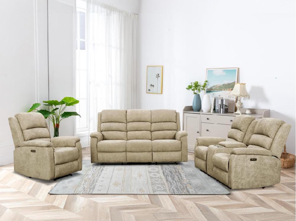 vente unique Canapé 2 places relax électrique en tissu taupe avec tablette NEVERS