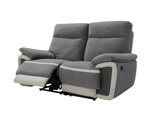 Vente Unique Canapé 2 Places Relax électrique En Velours METTI - Gris Et Bandes écru