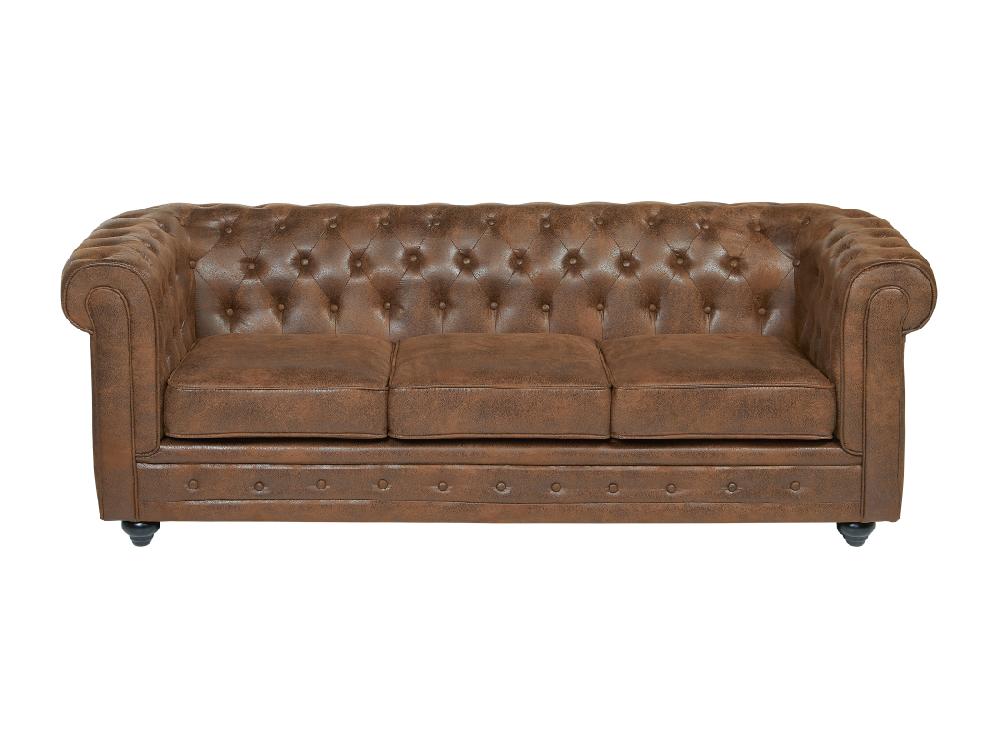 Vente Unique Canapé 3 Places CHESTERFIELD En Microfibre Aspect Cuir Vieilli