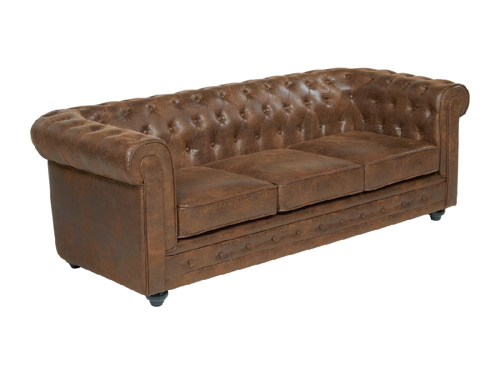 Vente Unique Canapé 3 Places CHESTERFIELD En Microfibre Aspect Cuir Vieilli