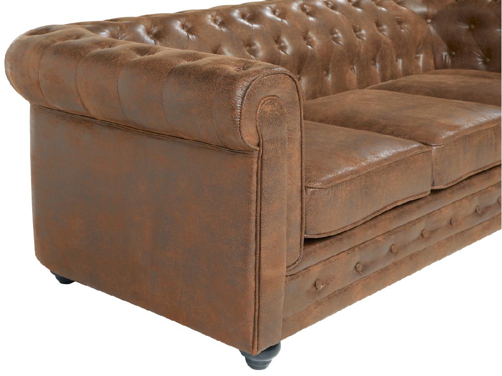 Vente Unique Canapé 3 Places CHESTERFIELD En Microfibre Aspect Cuir Vieilli