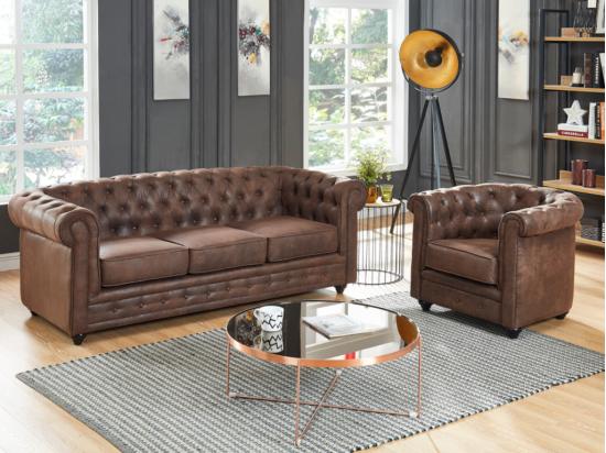vente unique Canapé 3 places CHESTERFIELD en microfibre aspect cuir vieilli