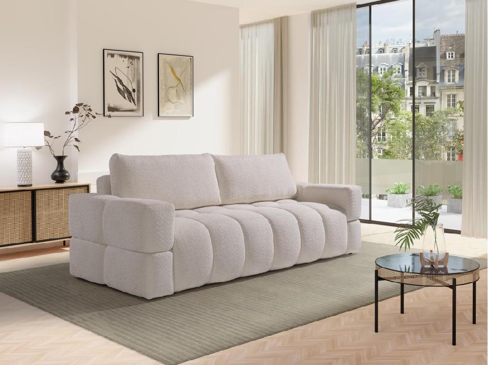 vente unique Canapé 3 places convertible en tissu bouclette beige ISSORO II