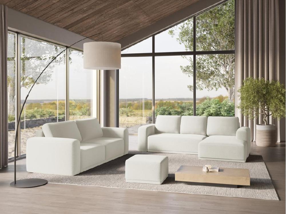 Vente Unique Canapé 3 Places Convertible En Tissu Chenille - Blanc - KAILA