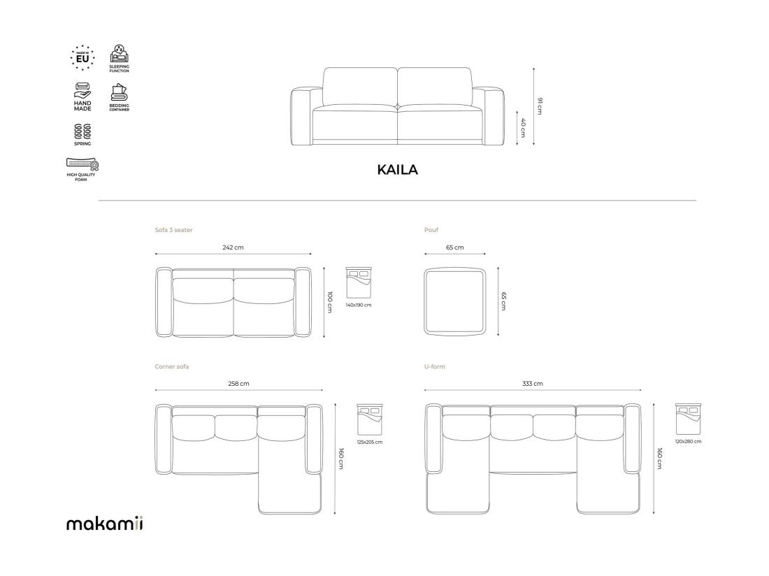 Vente Unique Canapé 3 Places Convertible En Tissu Chenille - Blanc - KAILA