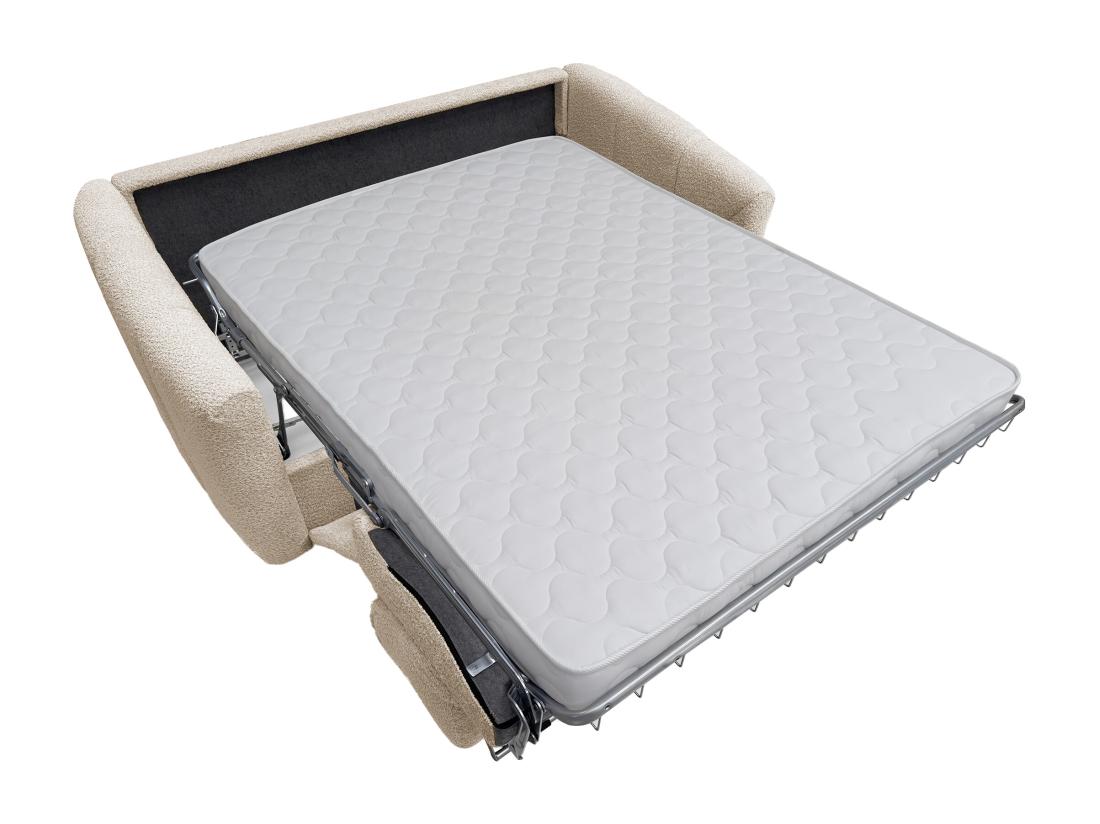 Vente Unique Canapé 3 Places Convertible Express En Tissu Bouclette Beige - Couchage 140 Cm - Matelas 13 Cm RETUNA II