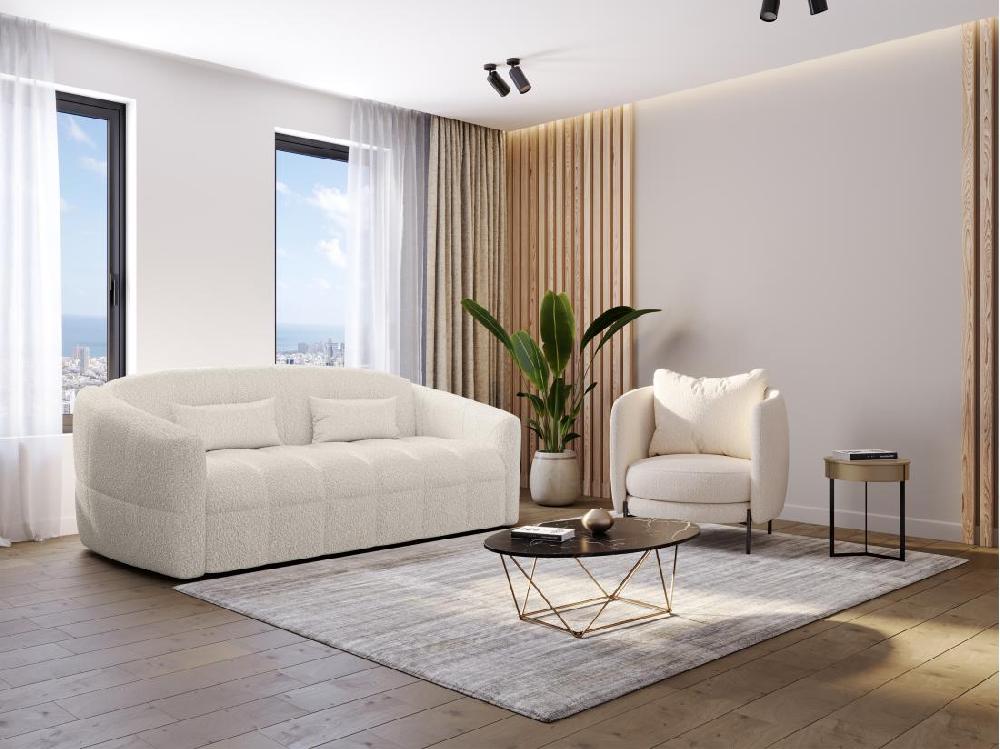vente unique Canapé 3 places convertible express en tissu bouclette beige - Couchage 140 cm - Matelas 13 cm RETUNA II