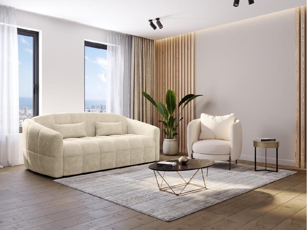 vente unique Canapé 3 places convertible express en velours beige - Couchage 140 cm - Matelas 13 cm RETUNA II
