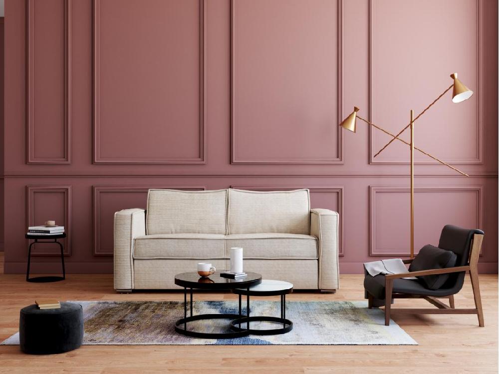 Vente Unique Canapé 3 Places Convertible Express En Velours Côtelé Beige - Couchage 140 Cm - Matelas 14 Cm LORETO