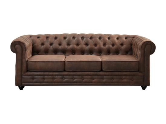 Vente Unique Canapé 3 Places Et 2 Fauteuils CHESTERFIELD En Microfibre Aspect Cuir Vieilli