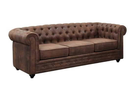 Vente Unique Canapé 3 Places Et 2 Fauteuils CHESTERFIELD En Microfibre Aspect Cuir Vieilli