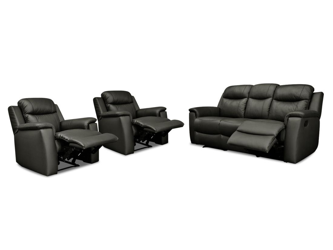 vente unique Canapé 3 places et 2 fauteuils relax EVASION en cuir - Noir