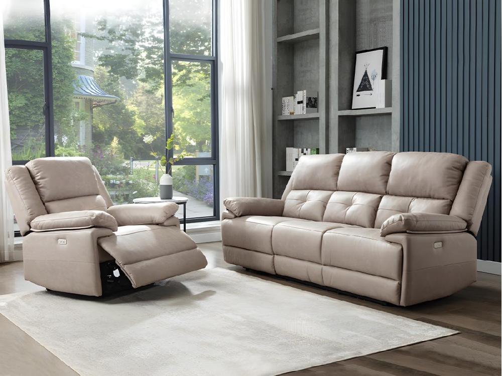 Vente Unique Canapé 3 Places Et Fauteuil Relax électrique En Tissu Taupe DOLENE