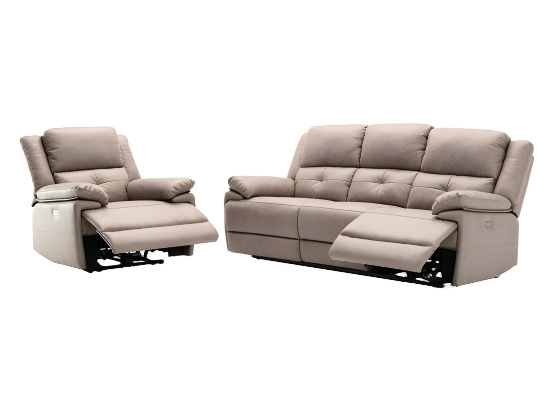 Vente Unique Canapé 3 Places Et Fauteuil Relax électrique En Tissu Taupe DOLENE
