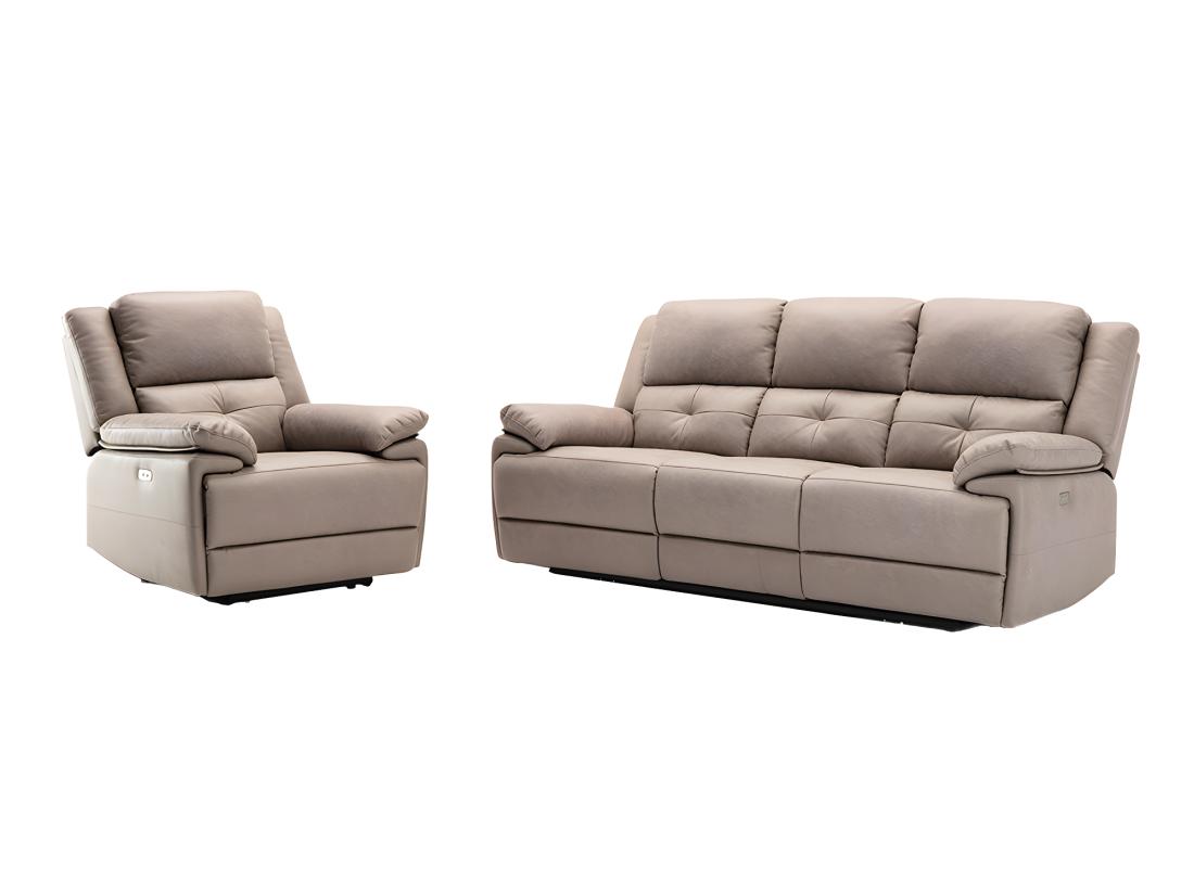 Vente Unique Canapé 3 Places Et Fauteuil Relax électrique En Tissu Taupe DOLENE