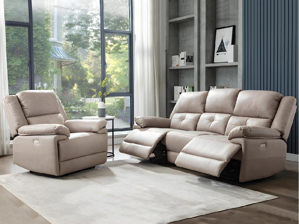 vente unique Canapé 3 places et fauteuil relax électrique en tissu taupe DOLENE