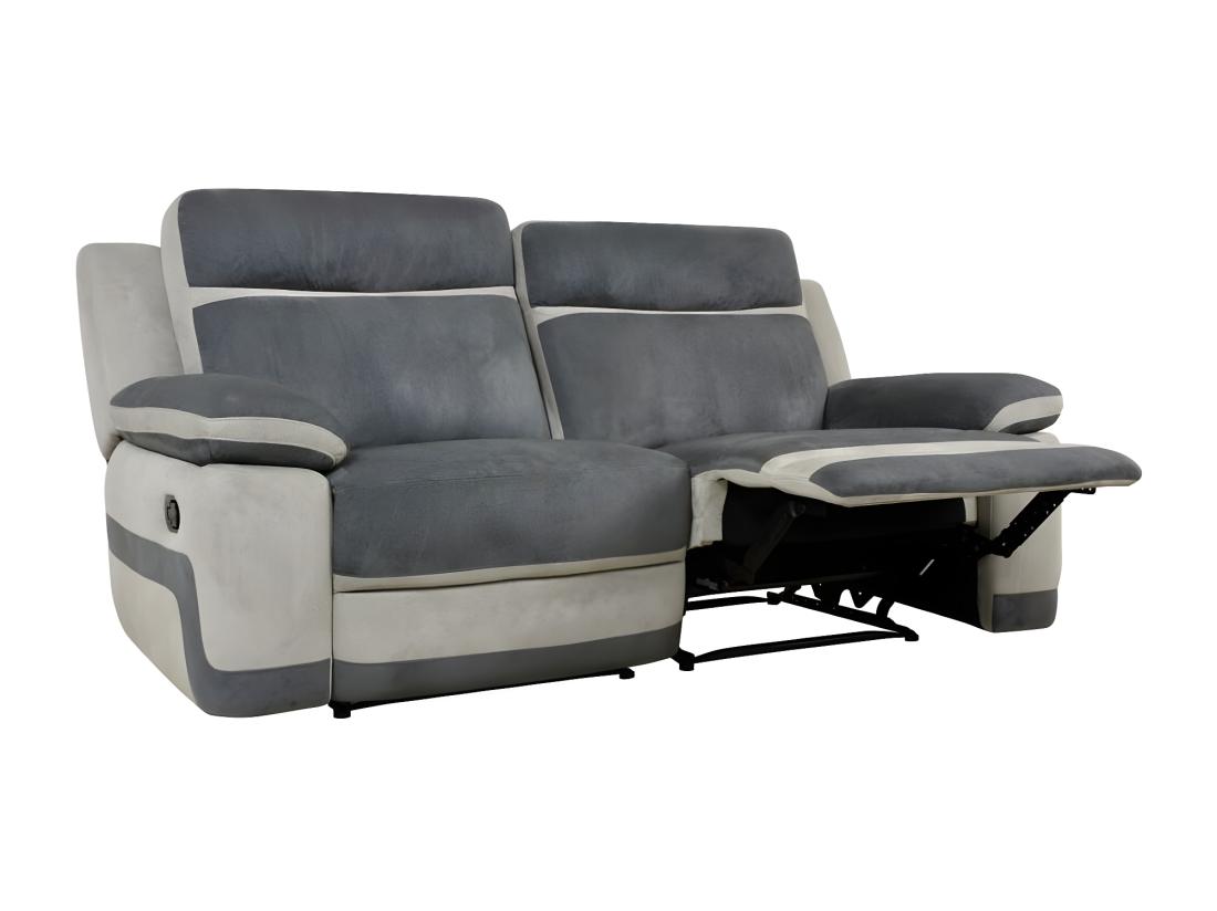 Vente Unique Canapé 3 Places Et Un Fauteuil Relax En Microfibre Anthracite Et Bandes Gris Clair TALCA