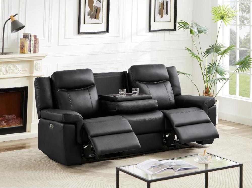 Vente Unique Canapé 3 Places Relax électrique En Cuir Avec Tablette Noir KENNETH