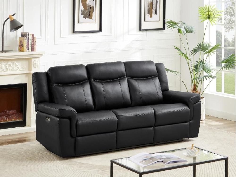vente unique Canapé 3 places relax électrique en cuir avec tablette noir KENNETH