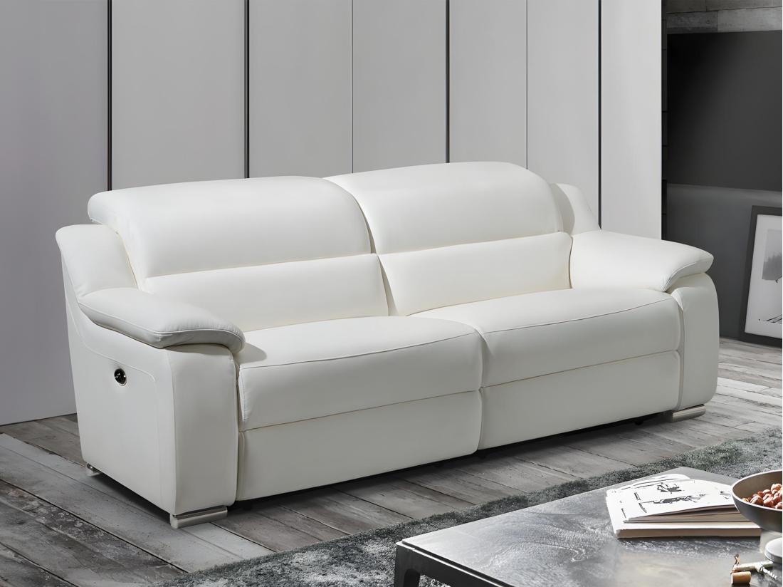 Vente Unique Canapé 3 Places Relax électrique En Cuir Blanc ARENA III