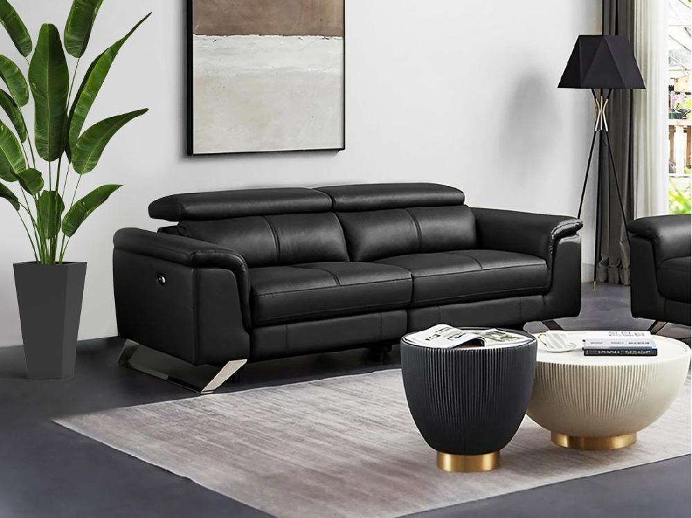 vente unique Canapé 3 places relax électrique en cuir de vachette noir BREYT II
