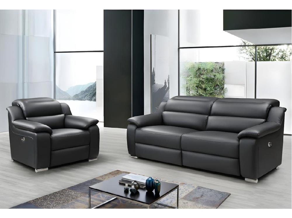 Vente Unique Canapé 3 Places Relax électrique En Cuir Noir ARENA III