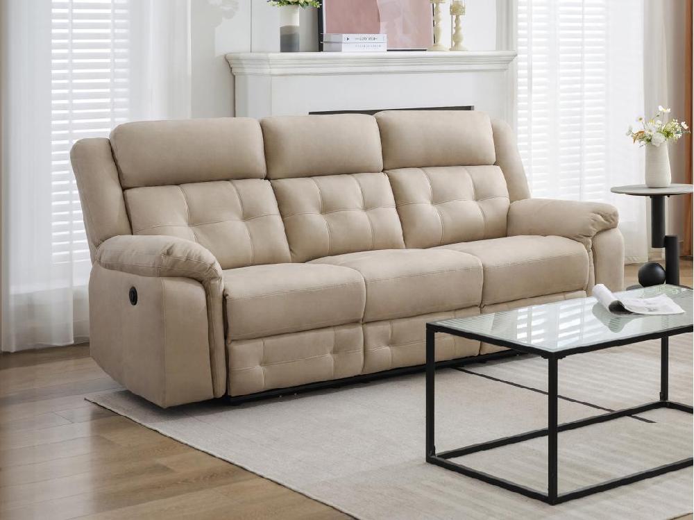 vente unique Canapé 3 places relax électrique en microfibre beige ORTIANO