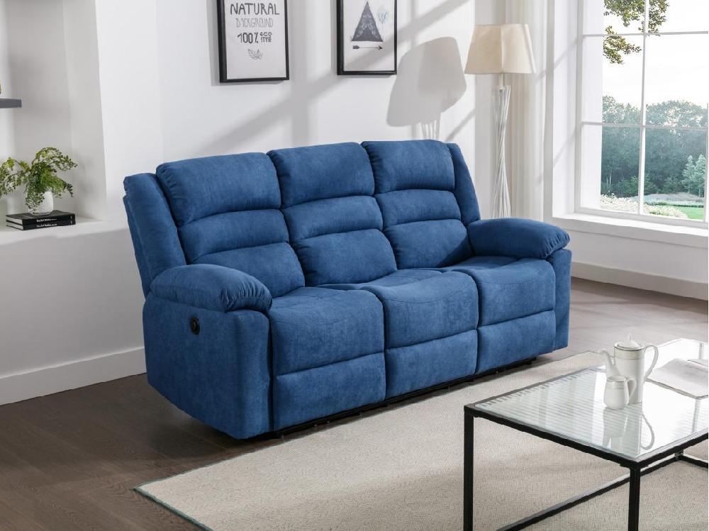 vente unique Canapé 3 places relax électrique en tissu bleu BUROLO