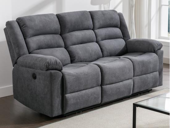 vente unique Canapé 3 places relax électrique en tissu gris BUROLO