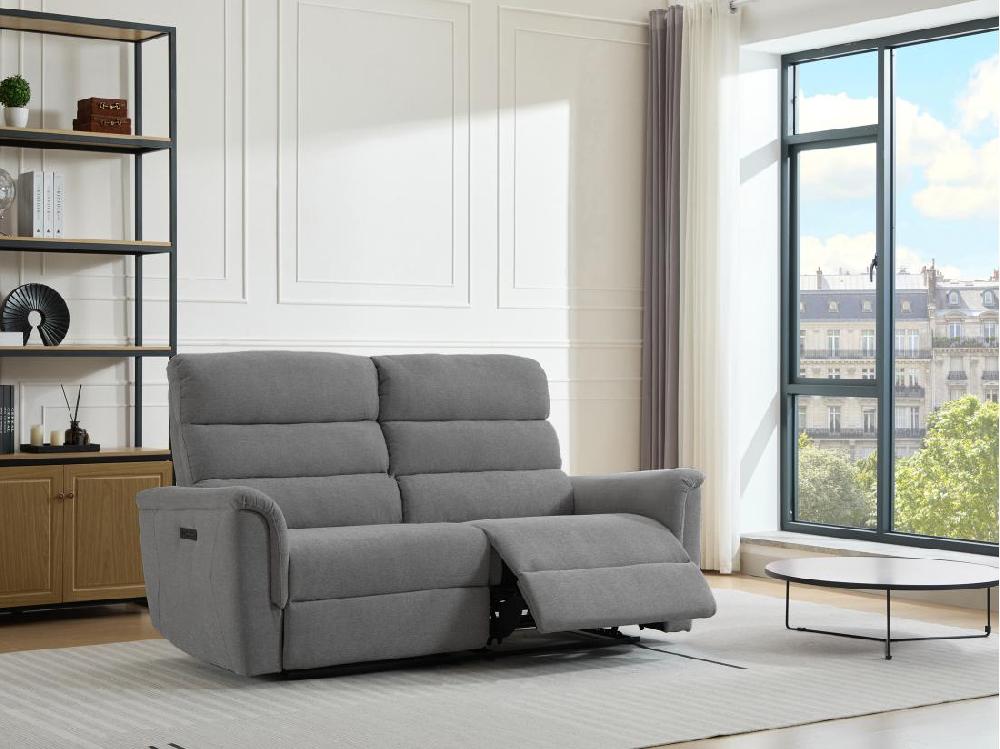 Vente Unique Canapé 3 Places Relax électrique En Tissu Gris CARTASIA