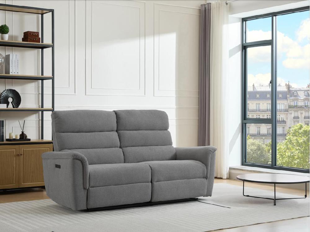 vente unique Canapé 3 places relax électrique en tissu gris CARTASIA