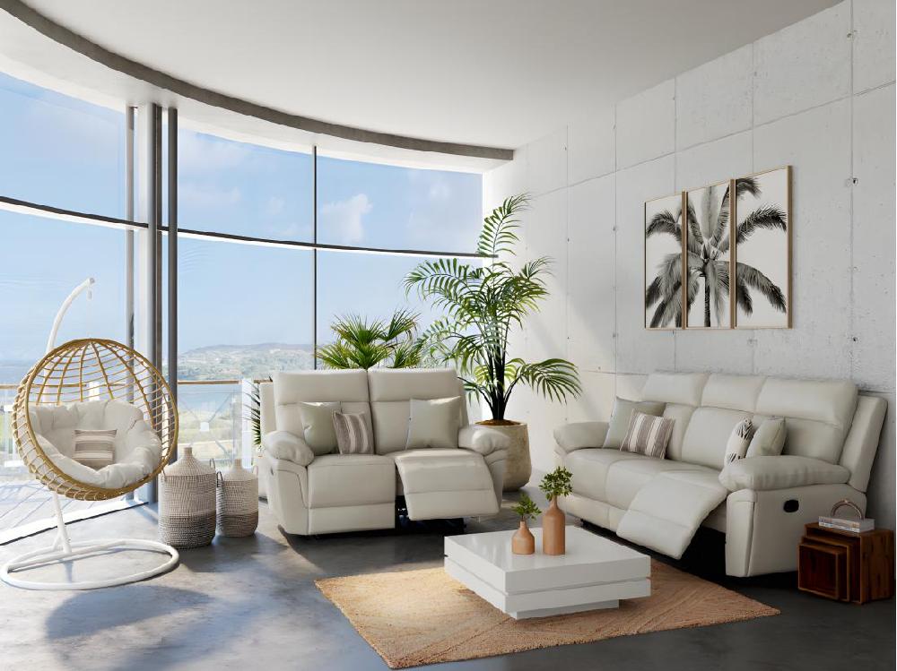 Vente Unique Canapé 3 Places Relax En Cuir De Buffle PAKITA - Ivoire