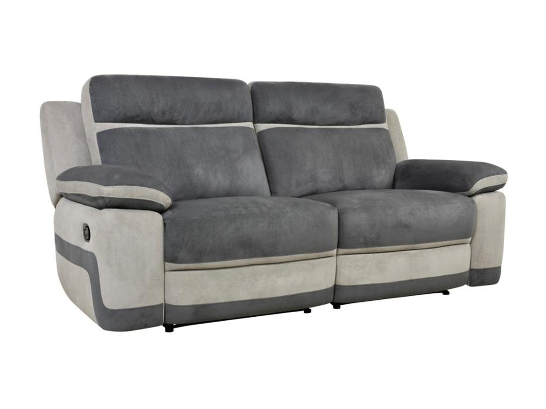 Vente Unique Canapé 3 Places Relax En Microfibre Anthracite Et Bandes Gris Clair TALCA