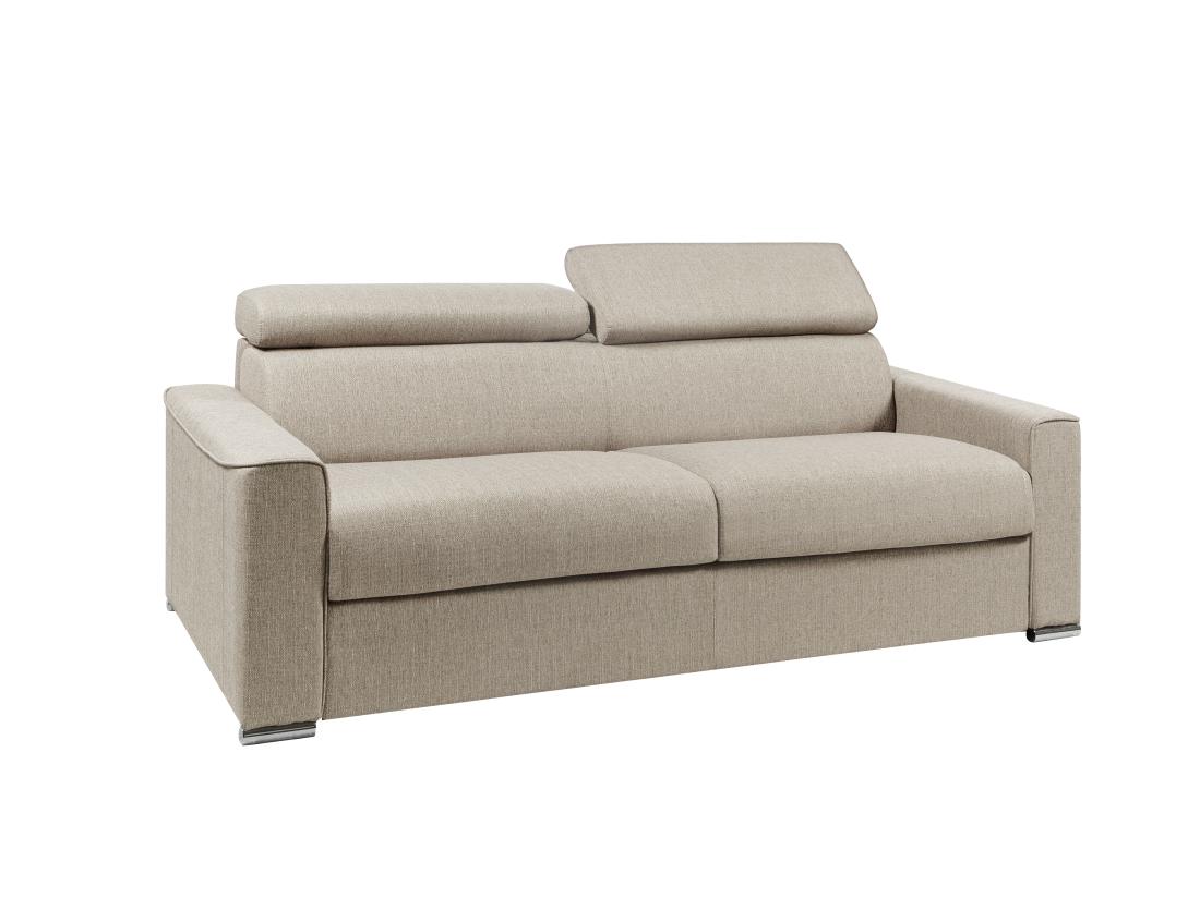 Vente Unique Canapé 4 Places Convertible Express En Tissu Beige - Couchage Lattes Larges 160 Cm - Matelas 22 Cm Avec Mémoire De Forme VIZIR