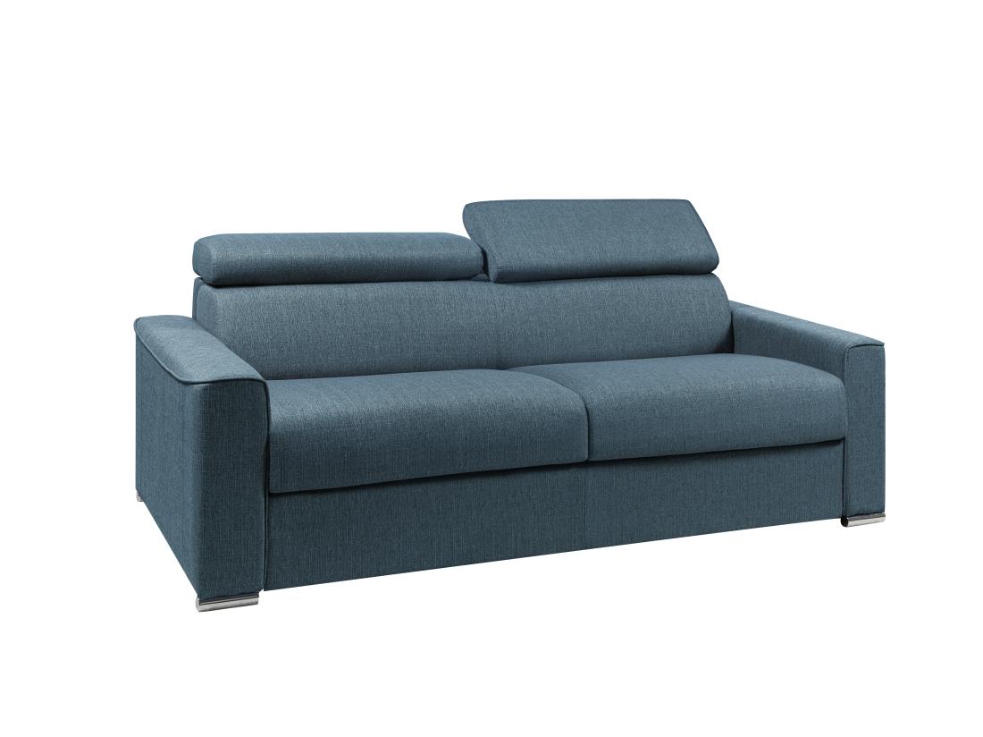 Vente Unique Canapé 4 Places Convertible Express En Tissu Bleu - Couchage Lattes Larges 160 Cm - Matelas 22 Cm Avec Mémoire De Forme VIZIR