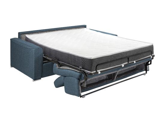 Vente Unique Canapé 4 Places Convertible Express En Tissu Bleu - Couchage Lattes Larges 160 Cm - Matelas 22 Cm Avec Mémoire De Forme VIZIR