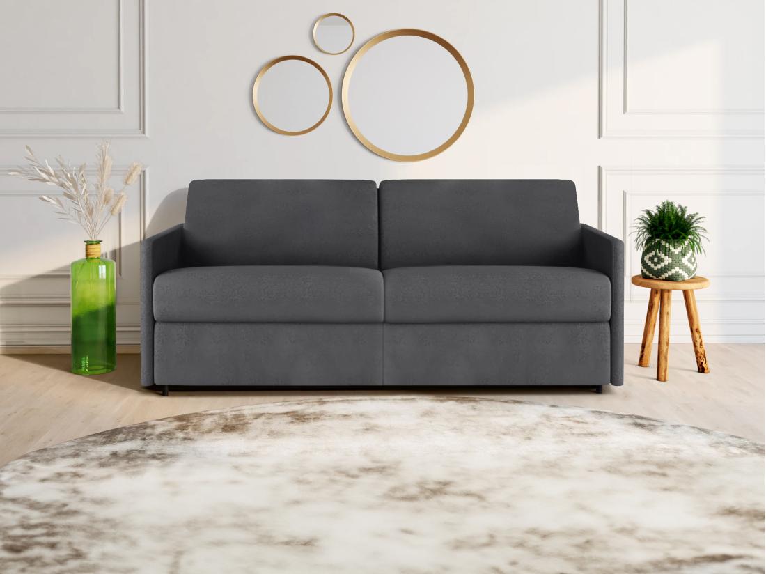 Vente Unique Canapé 4 Places Convertible Express En Tissu Gris - Couchage 160 Cm - Matelas 22 Cm CALIFE